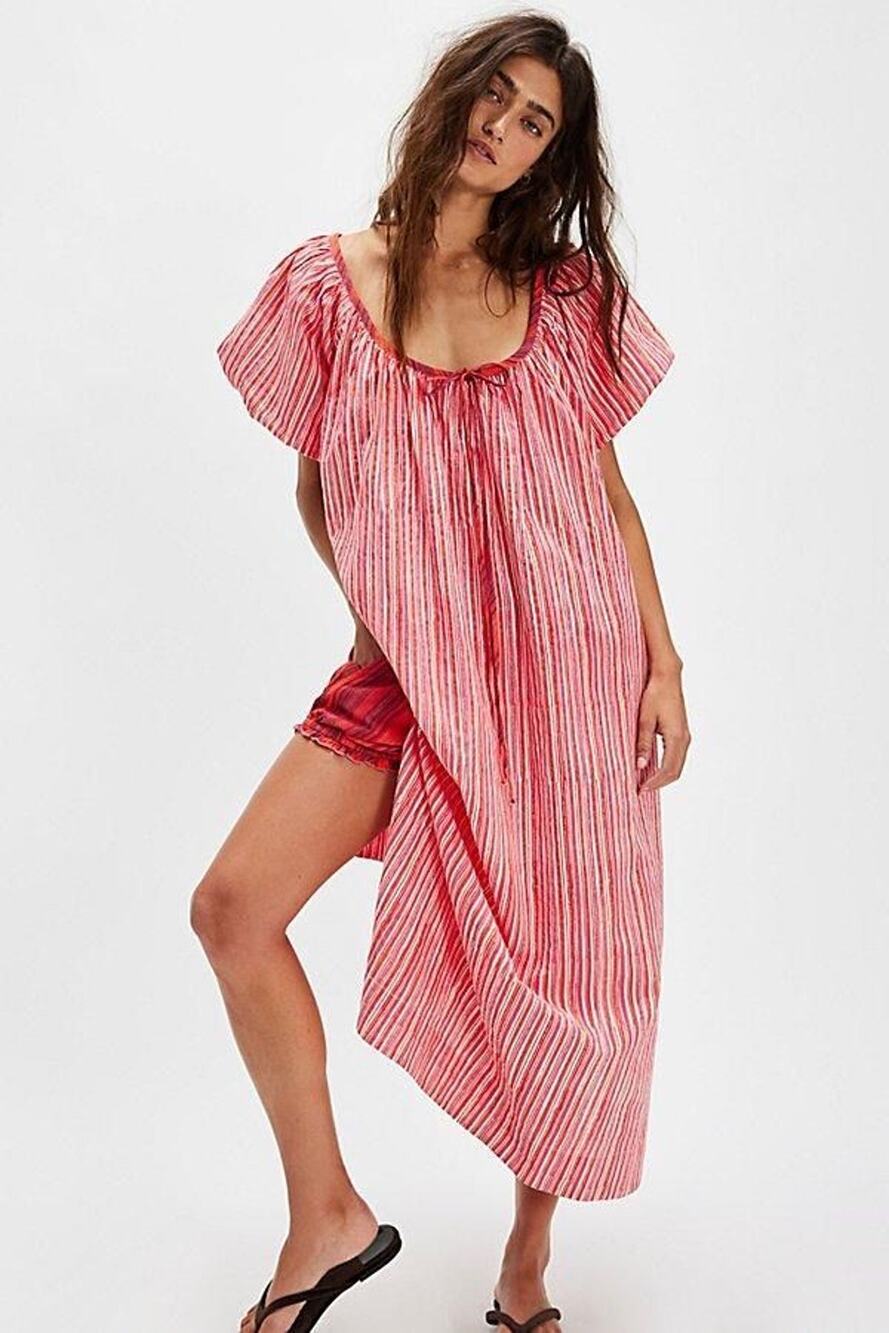 Free People Waymar Striped Oversized Maxi Dress Red Size M